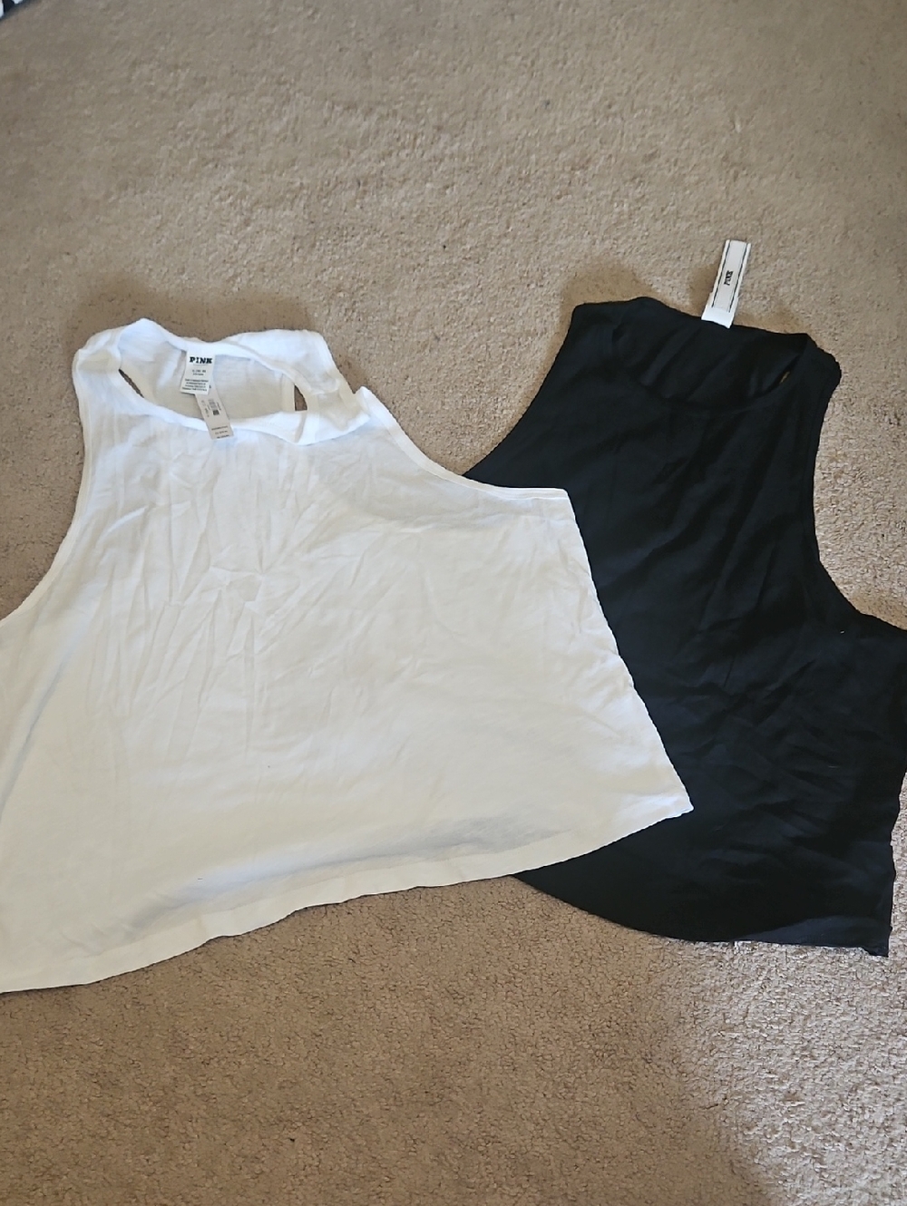 x2 NWT PINK Victoria's Secret Racerback Tank Tops - White & Black